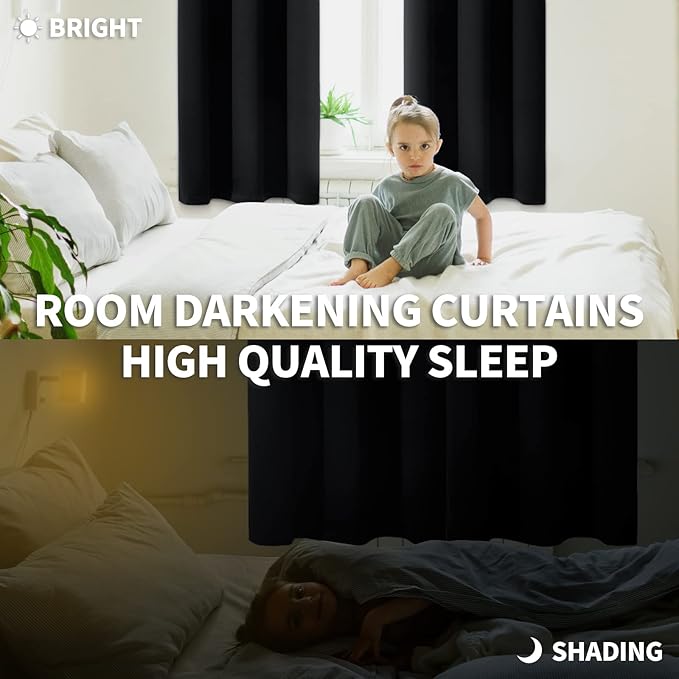 BGment Blackout Curtains for Bedroom - Grommet Thermal Insulated Room Darkening Curtains for Living Room, Set of 2 Panels (38 x 84 Inch, Black)