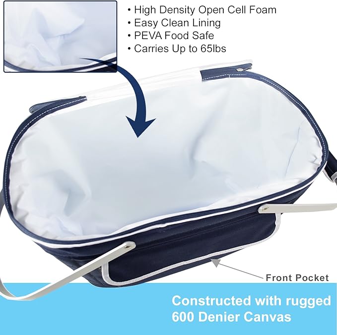 Picnic at Ascot Patented Insulated Folding Picnic Basket Cooler- Designed & Quality Approved in the USA