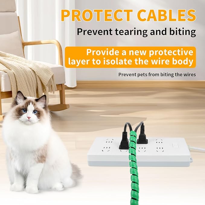 Spiral Cable Wrap, 16.4ft, 33ft Wire Protection Sleeve Cover Cable Organizer Pipe Flexible Spiral Wrap Winding Tube Prevent Cat from Chewing Cables (Green, 8mm (5/16")-16.4ft)