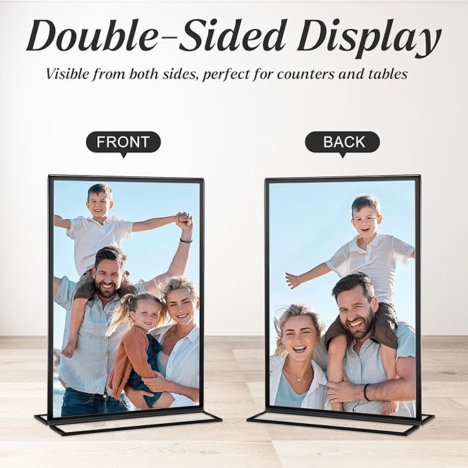 20 Pack 5x7 Acrylic Sign Holders, Double Sided Vertical Stand Clear Picture Frames, Wedding Table Numbers Frames for Party, Restaurant Signs and Office Photos, Black