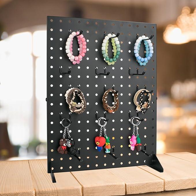 Metal Pegboard Display Stand with 15 Peg Hooks, Tabletop Pegboard Shelf for Craft Shows & Fairs, Retail Stores, Vendors Arts and Crafts Finishing - 17x13 Inch & Black