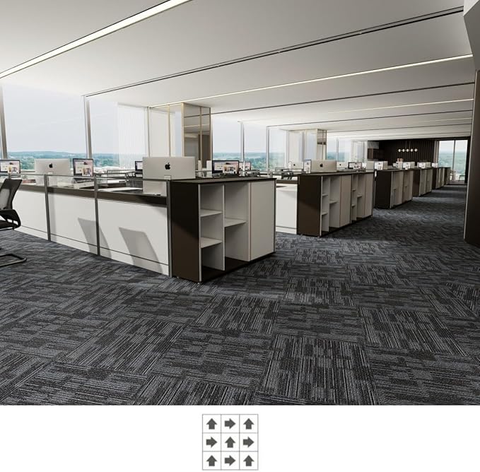 Carpet Tiles 24"x 24" 18PCS Non-Slip Soft Floor Carpet for Office, Bedroom, Living Room, Kitchen, Garage,Easy DIY Installation Seamless Floor Tiles Rug,Grey