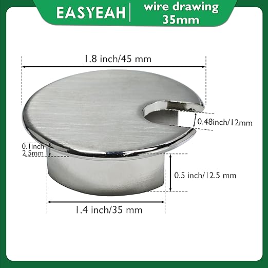 1 Pcs Desk Grommet 1-3/8" / 35 mm, Desk Cord Hole Cover, Cable Grommet Metal Zinc Alloy Materilal, Desk Hole Grommet for Home & Office Pc, Detachable Cable Cord Organizer-Brushed Silver