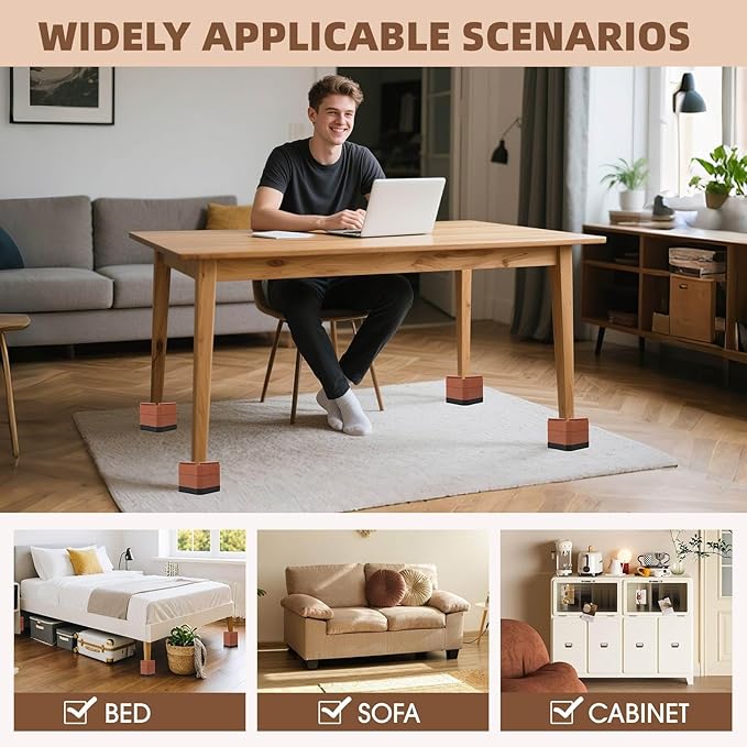 Furniture Risers Bed Risers - Rectangular Adjustable Block Riser for Raising 1.5-3 in. & 4.3 in. Beds, Tables, Sofas, Refrigerators, Washers - Up to 4,000 Pounds (Brown, Two Layers 3inches)