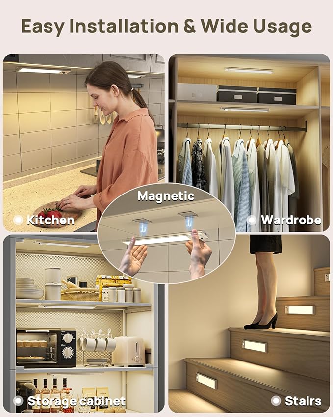 Under Cabinet Lights Wireless,Motion Sensor Light Indoor Closet Lights with Remote Control,3 Color Temps,LED Rechargeable Battery Operated,Under Counter Lights for Kitchen,Wardrobe,Stairs,5 Pack