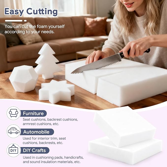 Upholstery Foam 2×24×72 Inch High Density Foam Strong Support Seat Foam for Couch Cushion Replacement Furniture Cushions Car Cushions DIY Projects (4PC)