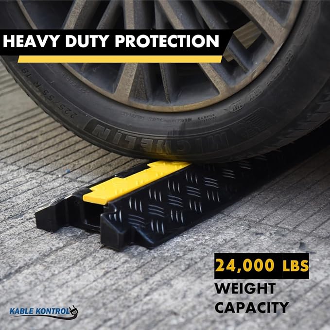 Kable Kontrol Atlas Heavy Duty Cable Protector Ramp - 1 Channel Bulk Wholesale Pallet - 50 Pcs - 39" Long Black & Yellow - 24,000 Lbs Capacity - Rubber Speed Bump Wire Protector Cord Cover - CP9896