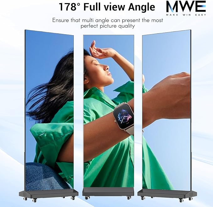 80 Inch LED Digital Signage Display, Foldable Seamless Stitching Kiosk, P1.86 GOB LED Screen Poster with Flight Case, Commercial Advertising Display for Events, Rentals and Weddings (Black, 1 Unit)