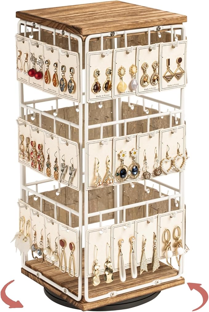 360 Rotating Earring Display Stands for Selling, Earring Rack Display Holder Stand, Jewelry Display for Vendors Selling Earring Cards, Necklaces, Bracelets, Hair Accessories (48 Hooks)