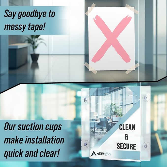 Adir Acrylic Sign Holder – Window Sign Holder with Suction Cups for Advertising and Promotion, Wall-Mount Display Frame, Clear Sign Holder Stand for Glass, Mall, Restaurants, Office - 6 Pack (8.5x11 Inch)
