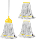 Commercial Industrial Mop Heavy Duty with 3 Replacement Head,Looped-End String Wet Mops with Long Handle for Floor Cleaning, Cotton Mop for Home Garage Office Workshop Warehouse Concrete Floor