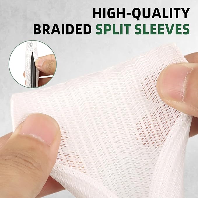 Split Wire Loom Tubing, Cable Protector Sleeve, Braided Cable Management for TV/Computer/Home Theater/Engine Bay, Cord Protectors from Pets No Chew (White, 1"-10ft)