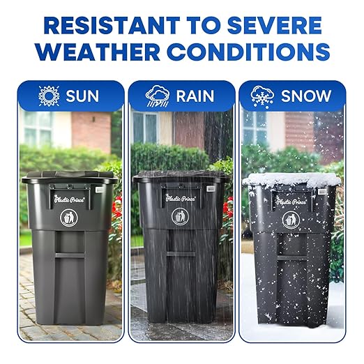 50 Gallon Trash Can, Gray Outdoor Garbage Can, Large Outside Trash Bin, Rolling Commercial Container, Outdoor Trash Can with Lid and Wheels for Back of House, Office, Warehouse, Garage