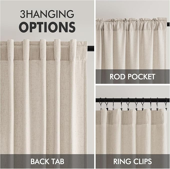 MIULEE Non-See-Through Privacy Linen Curtains 2 Panels, Light Filtering Window Curtains Farnhouse Textured Back Tab Semi Sheer Drapes for Bedroom Living Room, 52 x 84 Inches Long, Linen