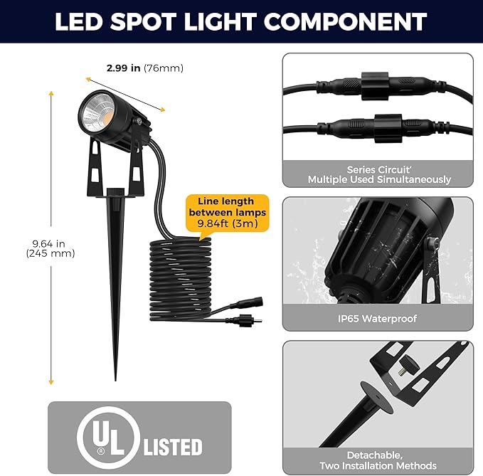 L LOHAS LED RGB Dusk to Dawn Low Voltage Landscape Lighting, Christmas Outdoor Spotlight with Transformers&Remote Control, IP65 Color Changing Timing Plug in Spotlights for Yard Backyard Pathway 6Pack