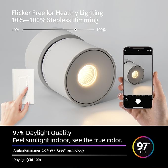 Aisilan LED White Adjustable 360° Pivoting Ceiling Spot Light Indoor, CRI 97, 7W 3000K Warm White Aluminum Directional Spotlight Lamp for Picture Painting Living Room Lighting