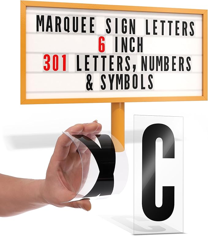 Houseables Sign Letters, Marquee Letters, Marquee Sign, Markee, Plastic, Acrylic, Changeable, for Board, Letterboard, Billboard, Church, Outdoor, 6 Inch Character on 7 in Panel, 301 PC, with Numbers