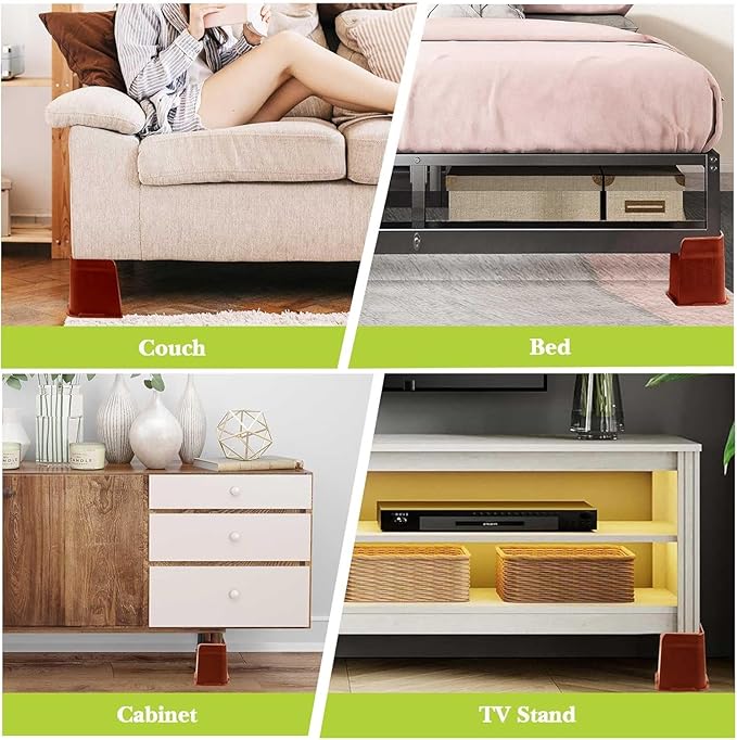 Bed Risers 1 inch, 2 inch, 3 inch, 4 inch, 6 inch, 8 inch Heavy Duty, Oversized Furniture Riser for Couch Sofa Table Chair Leg Frame Dorm, Support up to 6000 Lbs (Brown 6 Pack, 4 inch)