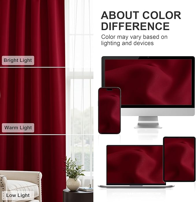 PONY DANCE Home Decor Curtains Set - Window Drapes Thermal Curtain Rod Pocket Xmas New Year Room Darkening Panels/Window Treatments Light Blocking for Living Room, 42 W x 72 L, Red, 2 PCs