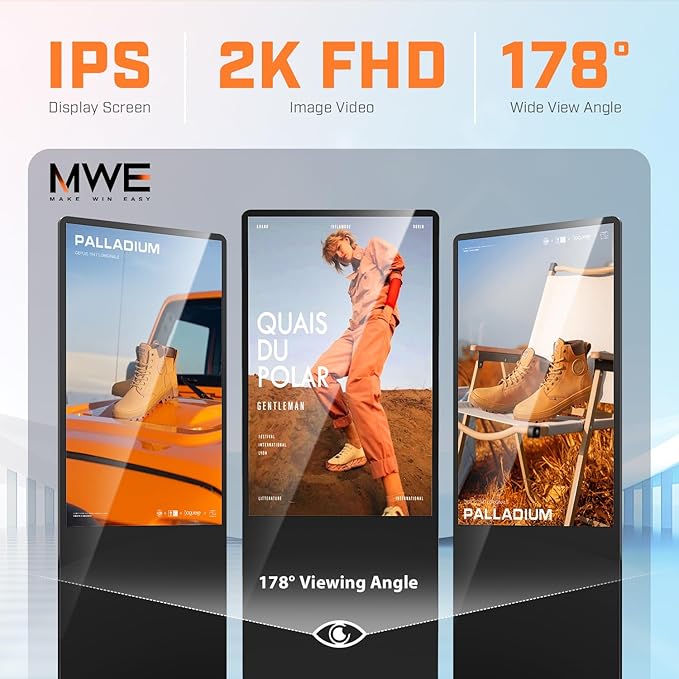 MWE 49 Inch Indoor Floor Standing Digital Signage Advertising Display Kiosk LCD Screen Commercial Totem Android System Vertical Poster with Auto Media Player