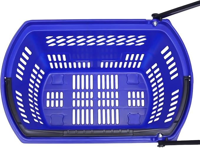 6PCS Shopping Carts,35L Shopping Basket with Wheels and Handle,Portable Plastic Rolling Sho-pping Basket for Retail Store (Blue)