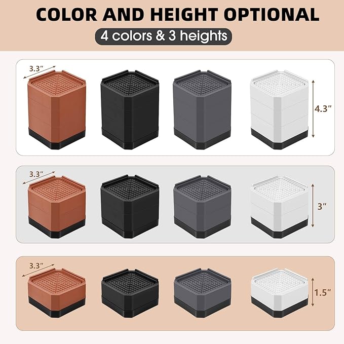 Furniture Risers Bed Risers - Rectangular Adjustable Block Riser for Raising 1.5-3 in. & 4.3 in. Beds, Tables, Sofas, Refrigerators, Washers - Up to 4,000 Pounds (White, Two Layers 3inches)