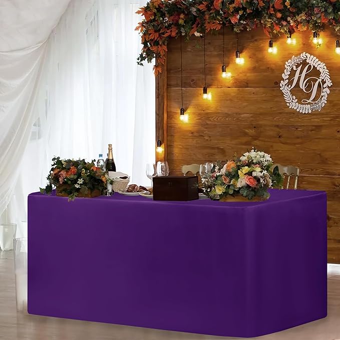 HolidayIdeas Fitted Table Covers for 6 Foot Tables - 72 x 30 Inch - 2 Pack Rectangle Purple Table Clothes Polyester Fabric Table Cover for Folding Table, Parties, Trade Show, Graduation, Family Dinner