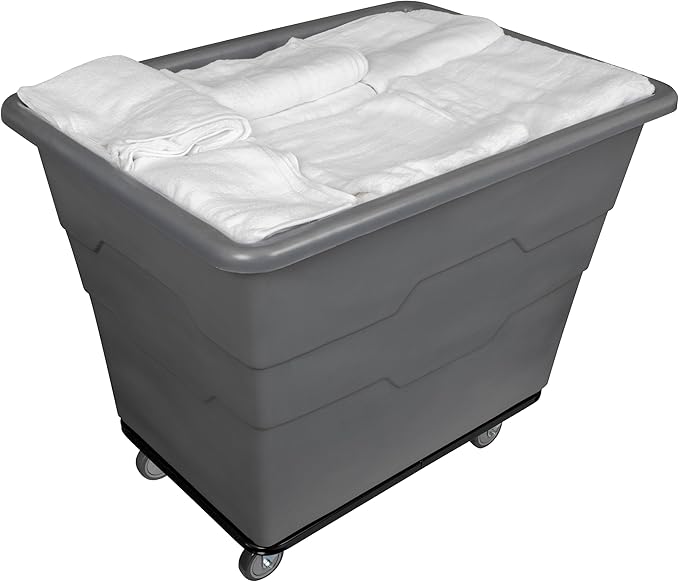 Commercial 16 Bushel Utility Cart with Steel Base, Poly Box Basket Truck, Laundry Cart, and Rolling Trash Bin, 47-Inch x 34.75-Inch x 35.5-Inch, 1000 Pound Weight Capacity, Gray