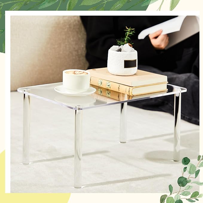 Extra Large 6mm Thick Acrylic Rectangular 4-leg Display Risers, Acrylic Stand, Clear Shelf Riser Display Stands for Decor Collectibles Figures(1 Pcs,14×9×8in)