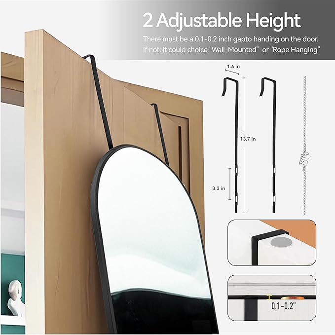 47x14 Mirror Full Length Back Door Hanging or Wall Mounted Aluminum Metal Frame Arch Mirrors for Entryway Bedroom Bathroom Dressing Living Room 47 14 inch Black