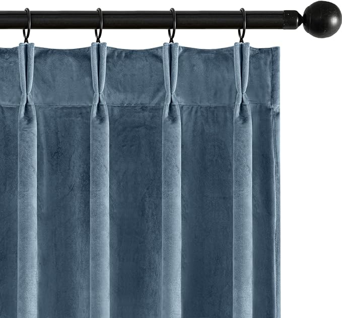MIULEE Stone Blue Velvet Curtains 108 inches Long, Pinch Pleated Blackout Drapes with Hooks, Thermal Insulated Pinch Pleat Panels for Bedroom Living Room, 2 Panels