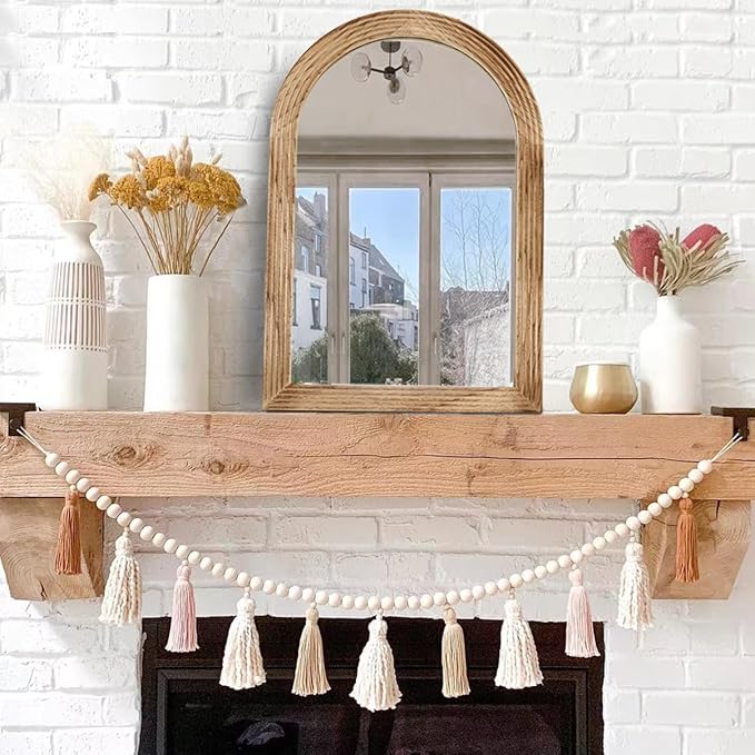 LOSOUR Arched Mirror, Farmhouse Decor Solid Wood Frame Wall Mirror, Bathroom Mirrors, Large Vintage Mirror for Bathroom, Living Room,Bedroom, Entryway, Hallway,Foyer (Brown, 36" L x 24" W)