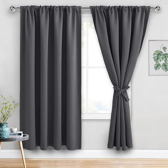 JIUZHEN Blackout Curtains for Bedroom - 60 Inch Extra Wide Thermal Insulated Room Darkening Privacy Soundproof Curtains for Living Room/Dorm Room, Set of 2 Panels, 60 x 72 inches, Dark Grey