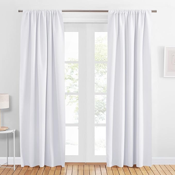 PONY DANCE Blackout Curtains & Draperies - 42 x 84 inches Pure White Out Window Curtain Double Panels Home Decoration Thermal Insulated Light Block Drapes Privacy Protect, Set of 2