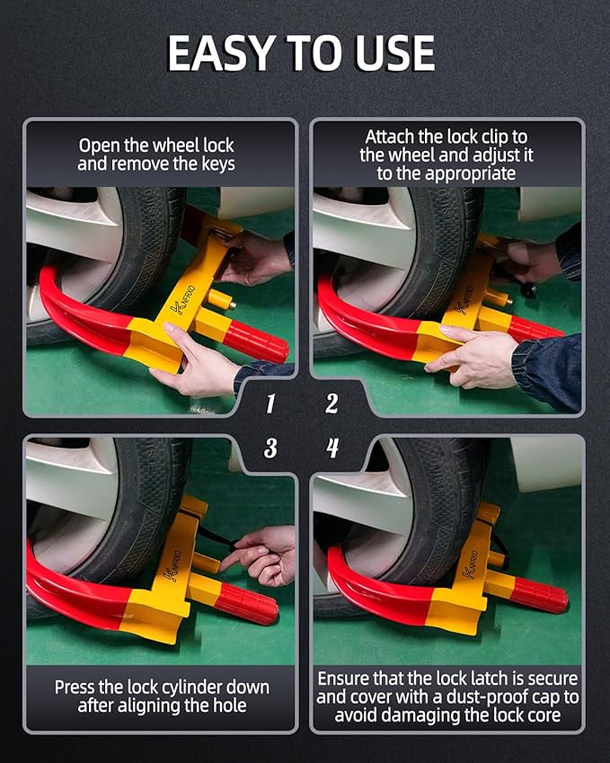 Security Trailer Wheel Lock Tires Anti Theft for Car SUV Boat Motorcycle Golf Cart Great Deterrent Bright Color with 3 Keys (Red-Yellow) Wheel Clamp Lock