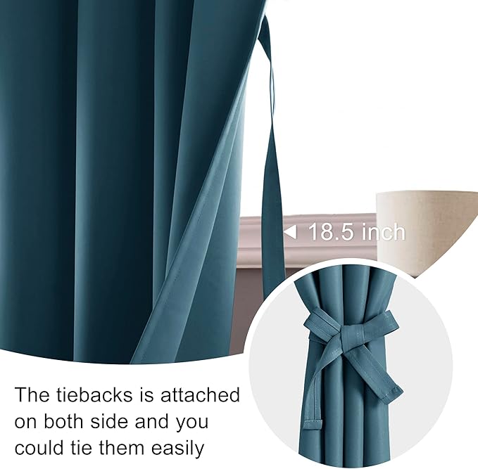 JIUZHEN Short Blackout Curtains for Small Window - Cafe Room Darkening Privacy Thermal Insulated Half Window Curtains Tiers for Bathroom,Kitchen, W 42 x L 30, Set of 2 Panels with Tiebacks, Stone Blue