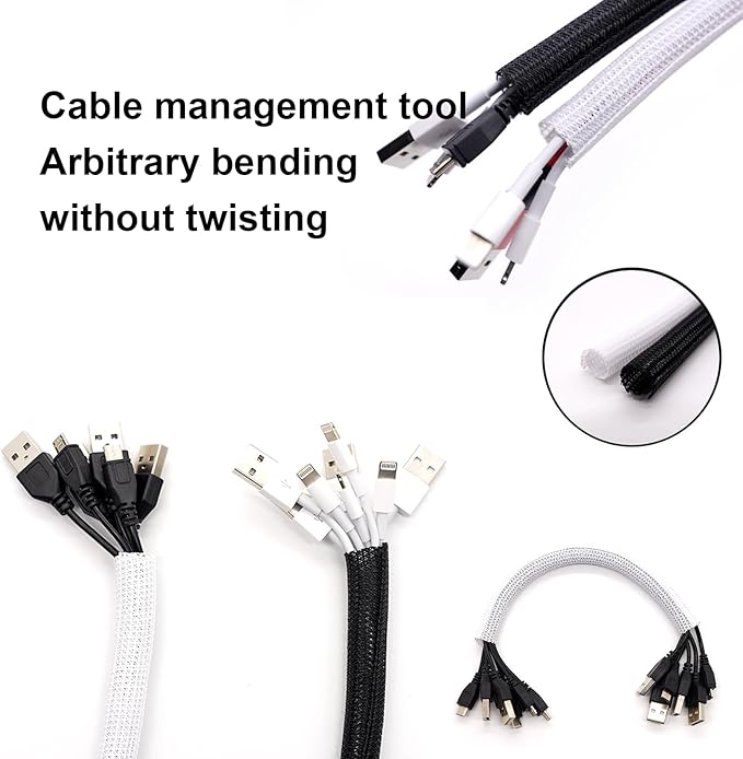 1/2" x100ft Cable Sleeve Organizer - Zippered Wire Cover for TV Computer Home Office, Flexible Cord Hider, Black