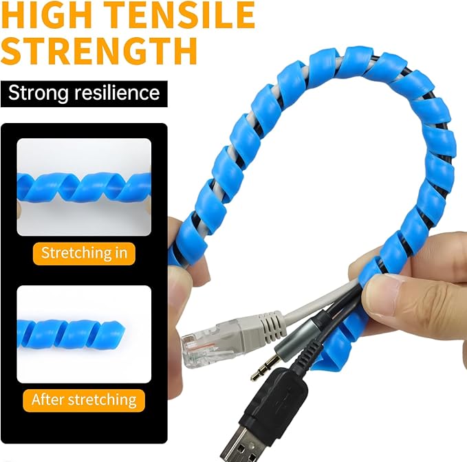 Spiral Cable Wrap, 16.4ft, 33ft Wire Protection Sleeve Cover Cable Organizer Pipe Flexible Spiral Wrap Winding Tube Prevent Cat from Chewing Cables (Blue, 8mm (5/16")-33ft)