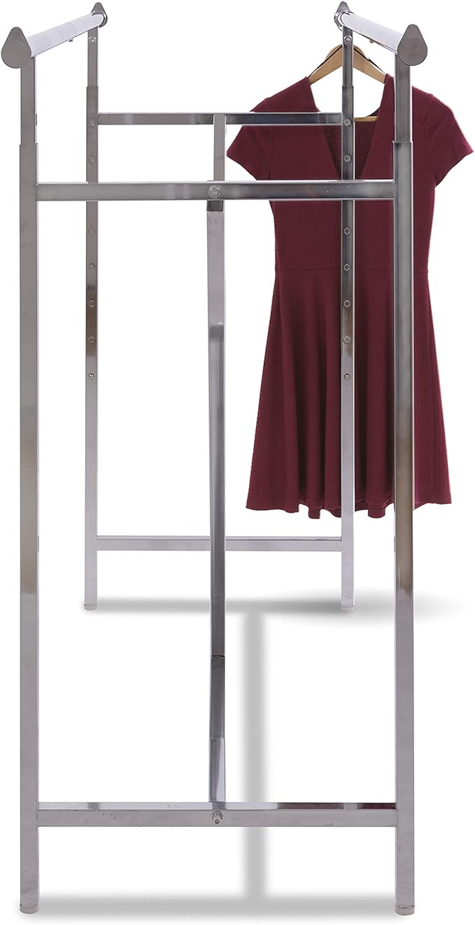 Econoco - Adjustable Heavy Duty Double Bar, Retail Clothing Rack, Rectangular Hangrail Rack w/V-Brace