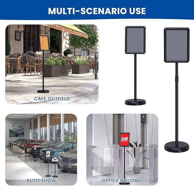 6 Pack Standing Sign Holder, 8.5 x 11 inch Adjustable Floor Sign Holder, Snap Open Aluminum Frame with Rounded Corners, Ideal for Business, Mall, Restaurant