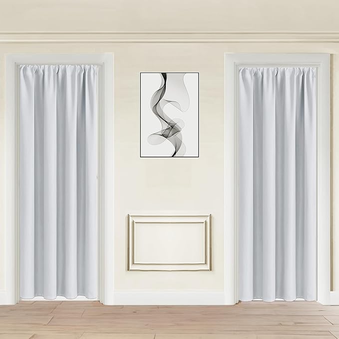 JIUZHEN 80 Inch Length Door Curtains for Doorway, Thermal Insulated Room Darkening Curtains with Tiebacks, Rod Pocket Curtain for Bedroom Living Room Door, 2 Panels, 42" x 80", Greyish White