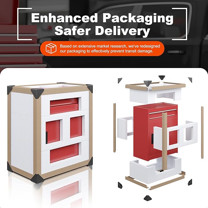 5-Drawer Tool Chest, Rolling Tool Storage Cabinet with Detachable Top Tool Box, Enhanced Packaging, Metal Tool Cart for Garage Workshop, Red