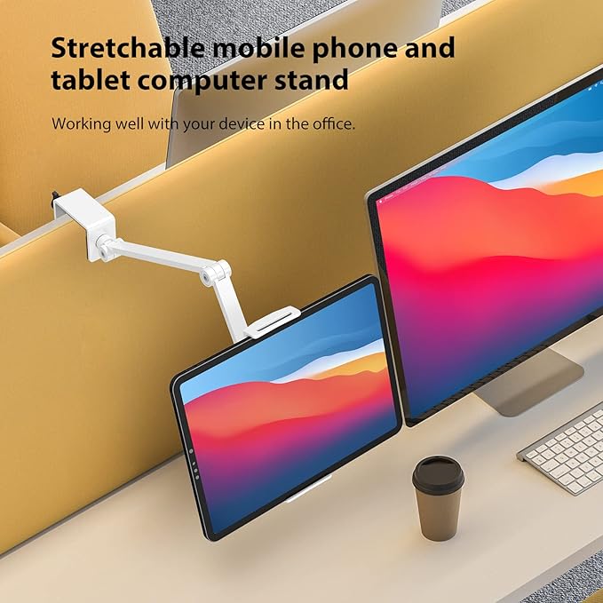 BEWISER iPad Desk Mount, Tablet Stand Holder for Desk or Bed,Rotate 360 Degrees of Flexible, Height and Angle Adjustable, Aluminium Alloy Arm Clamp Mount Compatible with4.7-15.6" Screen (Space Gray)