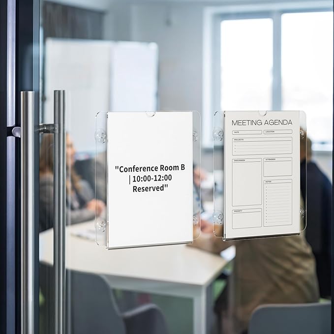 NIUBEE Acrylic Window Sign Holder with Suction Cups 8.5 X 11, Clear Acrylic Frames Glass Door Mount, Displaying Flyers, Notices and Menus, for Office, Store, Home, Restaurant (2 Pack)