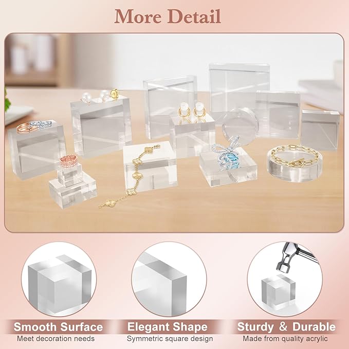 Acrylic Base 10 Pieces Acrylic Blocks for Display 1 X 1 X 1 Inch Square Riser Display Stands Trophy Base Pedestal Stands Clear Cube for Trophy Jewelry Props Food Party Crafts