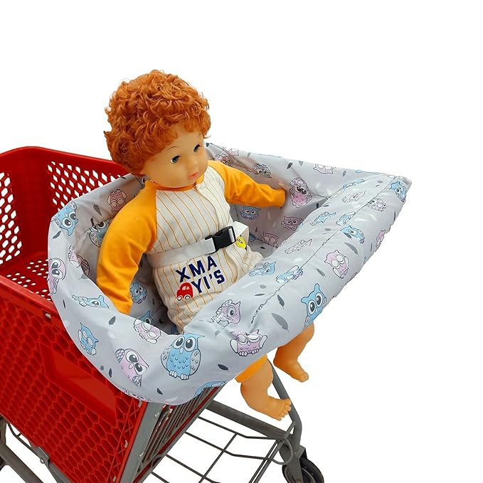 Pozico Baby Shopping Cart Cover & High Chair Cover – Machine Washable, Grocery Cart Cover for Babies with Portable Cloth Bag Included, Owl Design