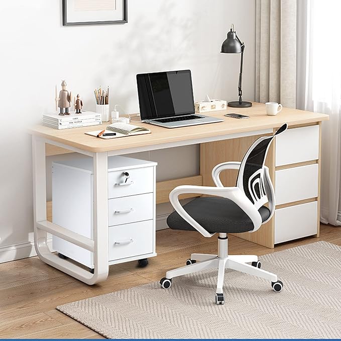 File Cabinet with Lock 3 Drawer Mobile Filing Cabinet with 360° Swivel Wheels, Under Desk Storage Cabinet Wooden File Organizer for Legal/Letter/A4 Documents, Home Office Storage (White)