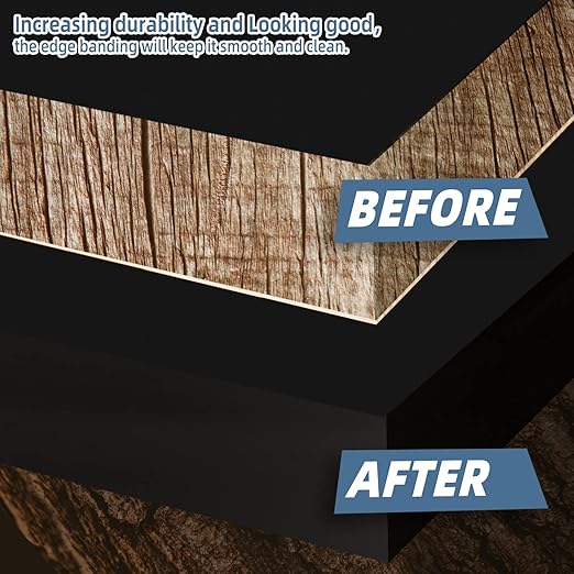 Melamine Edge Banding, 1/2 inch x 100ft roll of Veneer Black Edge Banding Pre-glued, Real Wood Tape for Cabinet Repair and Furniture Restoration