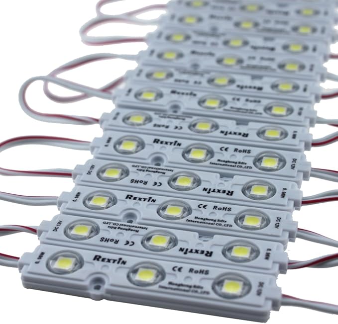 REXTiN Super Bright 200pcs 3 LED Module Blue 5050 SMD 66-72LM Each Module Waterproof Decorative Light for Letter Sign Advertising Signs with Tape Adhesive Backside