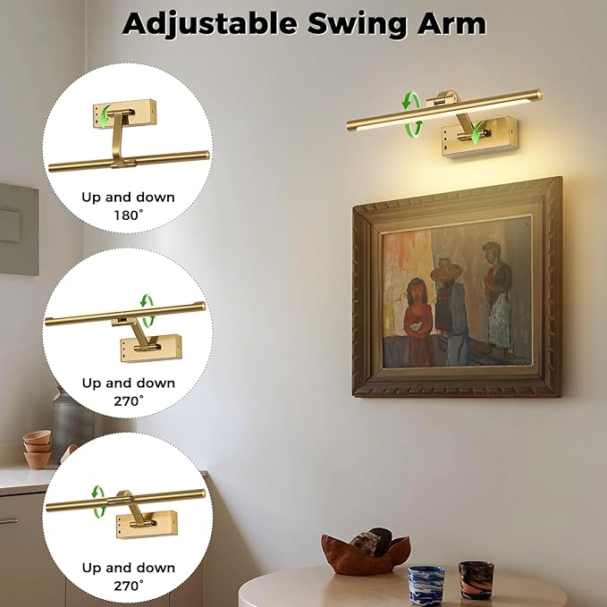 Wireless Picture Lights for Wall Removable Battery Charging, Battery Operated Art Light for Paintings, 3CCT Dimmable with Remote, Rotatable Gallery Light for Pictures Display